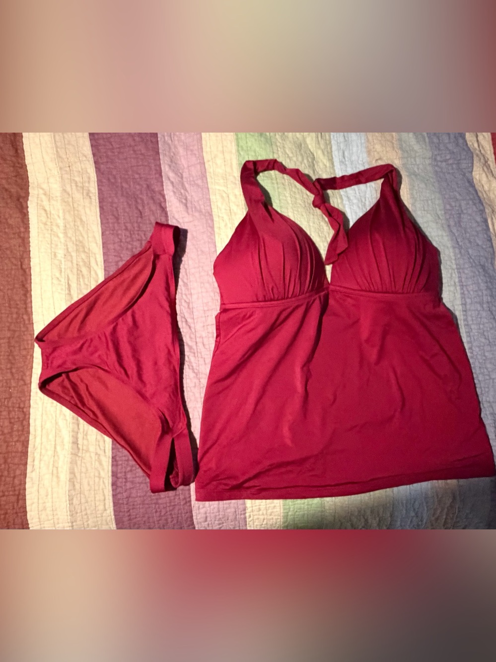 Women's Maroon Halter Tankini Swim Set - Brand Unspecified